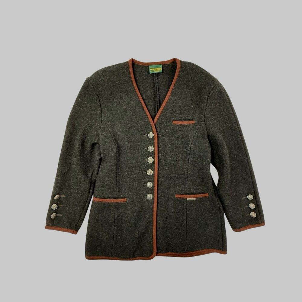 GEIGER Austria Boiled Wool Coat EU 38 Black Gray Medium Button Front Jacket